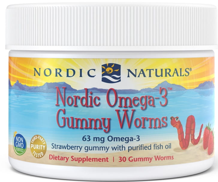 Nordic Omega-3 Gummy Worms, 63mg Strawberry - 30 gummy worms Nordic Naturals