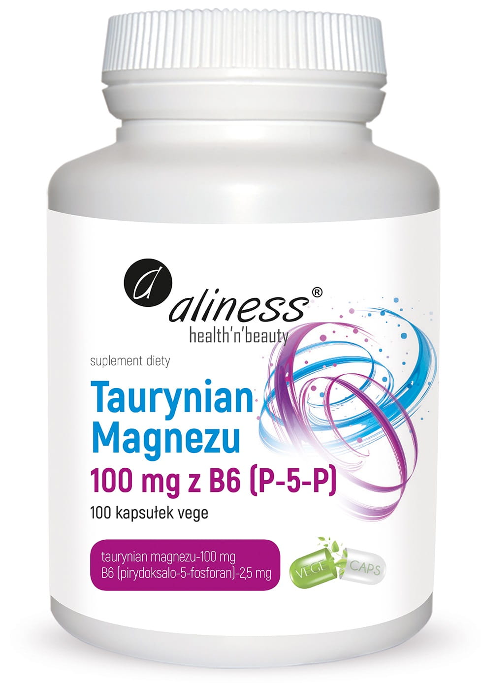 Taurynian Magnezu 100 mg z B6 (P-5-P) x 100 vege caps.